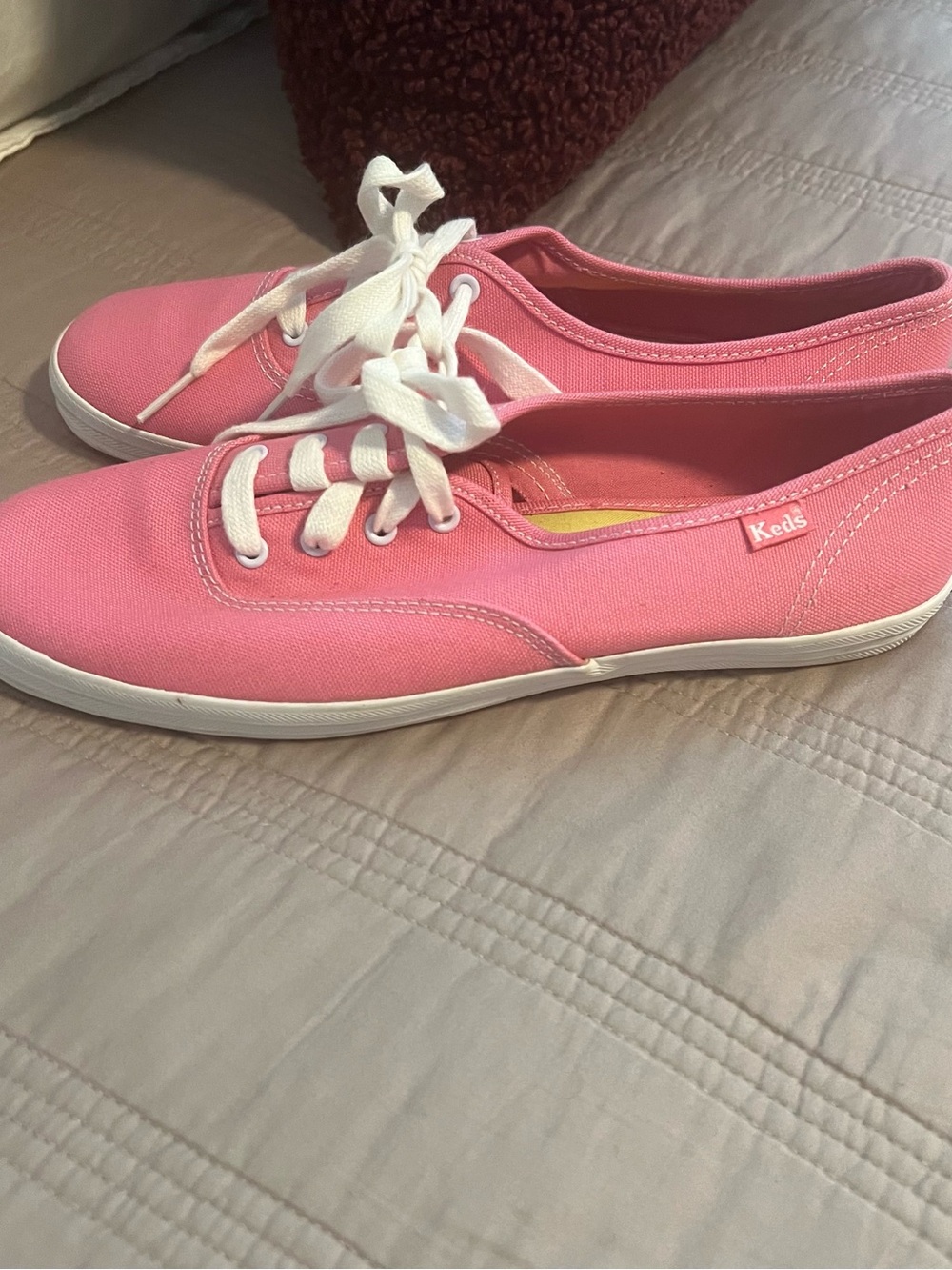 Keds Pink Canvas Low-Top Sneakers with White Laces Low Profile Bubblegum